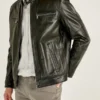 Alveraz Men's Black Sheepskin Biker Leather Jacket front