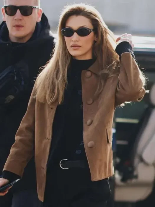 Bella Hadid MFW Brown Suede Jacket