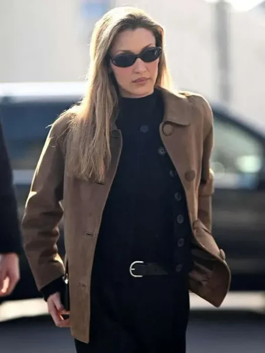 Bella Hadid MFW Suede Brown Jacket
