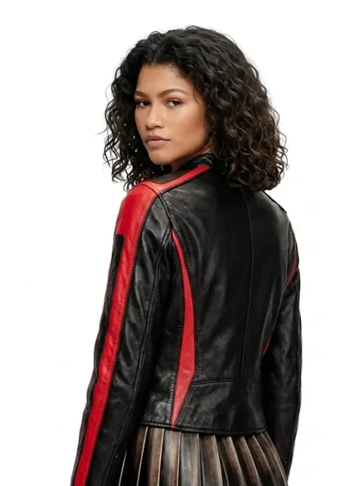Biker jacket in colour-block leather 2