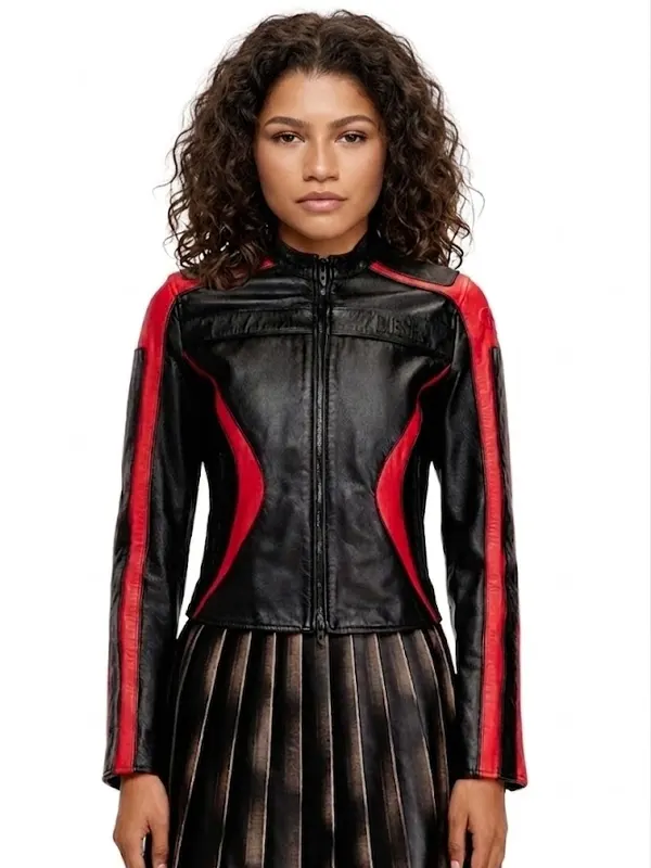 Biker jacket in colour-block leather 3