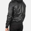 Bravado Black Hooded Leather Bomber Jacket back