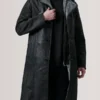 Cai Distressed Black Leather Shearling Coat close