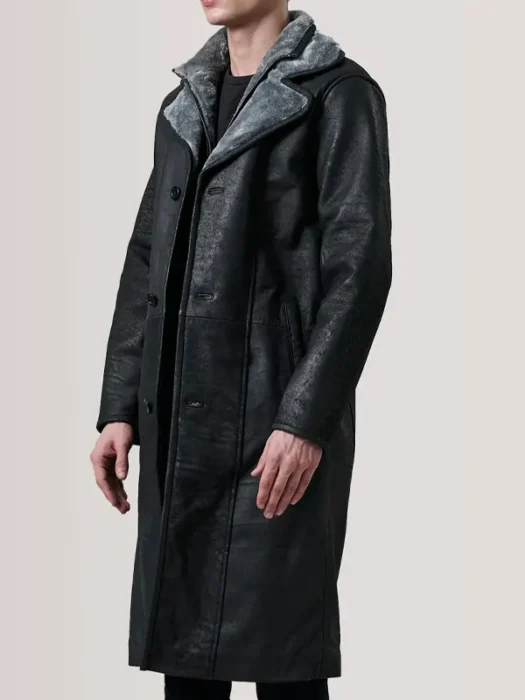 Cai Distressed Black Leather Shearling Coat front