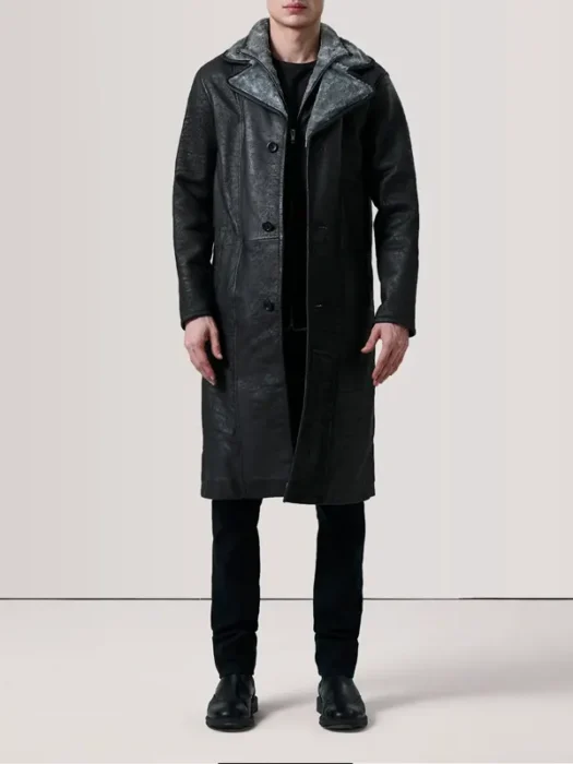 Cai Distressed Black Leather Shearling Coat half