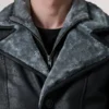Cai Distressed Black Leather Shearling Coat zip