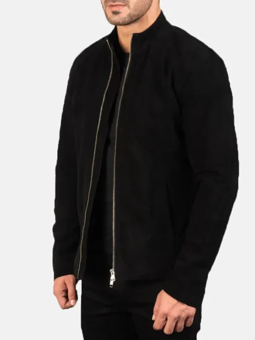 Charcoal Black Suede Biker Jacket zip