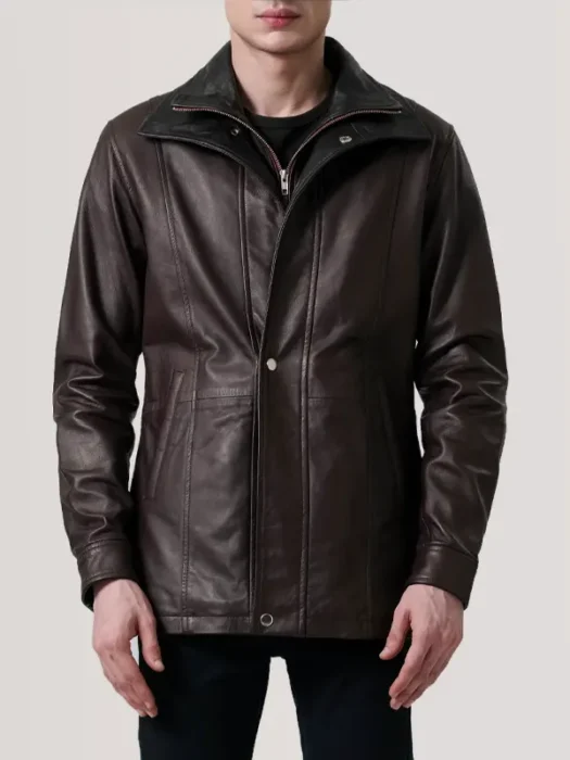 Connor Maroon Leather Coat front