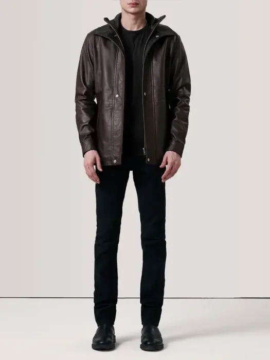 Connor Maroon Leather Coat full