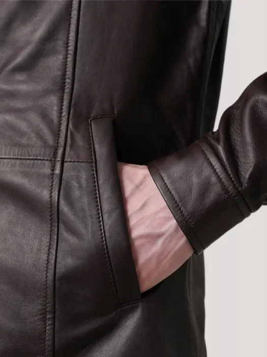Connor Maroon Leather Coat hand