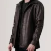 Connor Maroon Leather Coat left