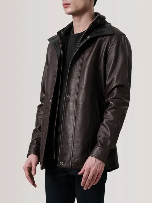 Connor Maroon Leather Coat left