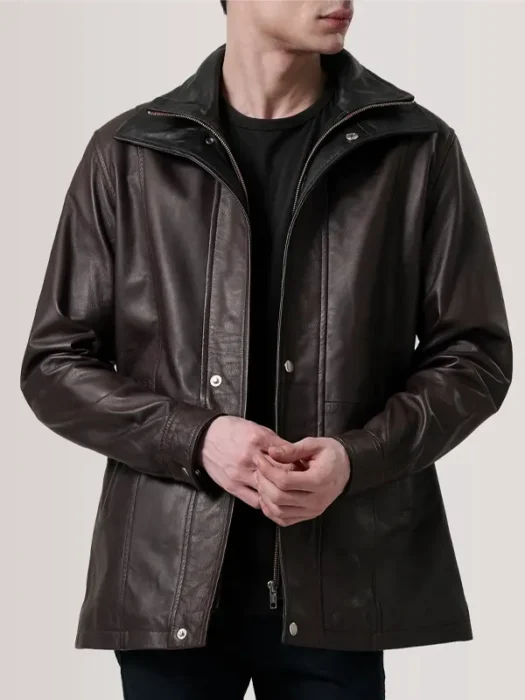 Connor Maroon Leather Coat zip