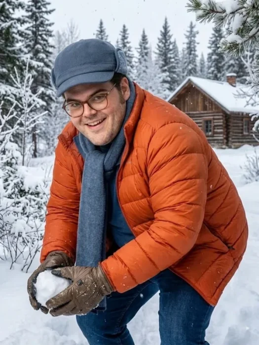 Couples_Weekend_Josh_Gad_Orange_Puffer_Jacket