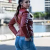 Dark Wine Red Leather Jacket For Women 1