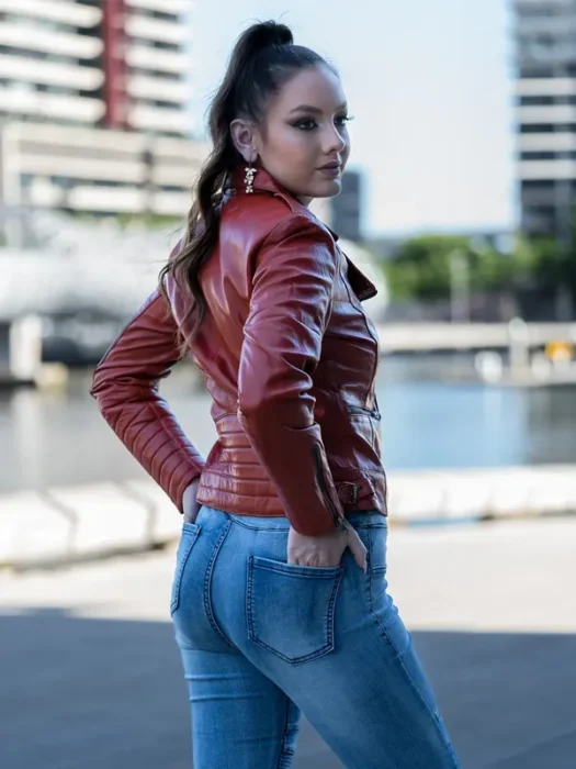 Dark Wine Red Leather Jacket For Women 1