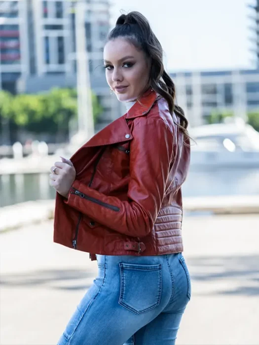 Dark Wine Red Leather Jacket For Women 2