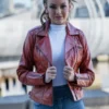 Dark Wine Red Leather Jacket For Women 6
