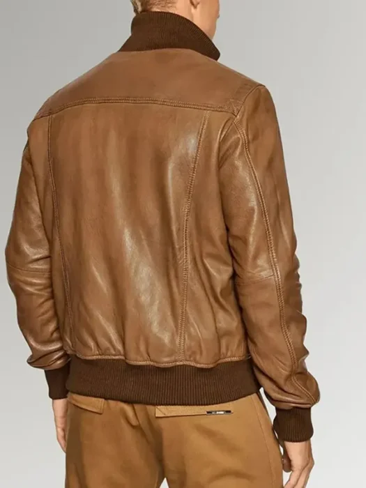 Desert Voyager Men's Brown Sheepskin Leather Bomber Jacket back