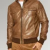 Desert Voyager Men's Brown Sheepskin Leather Bomber Jacket front