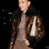 Hailey Bieber Fur Leather Jacket