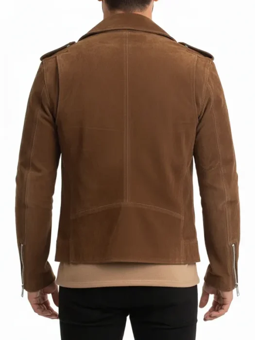 Handmade Mens Tan Brown Suede Biker Jacket back