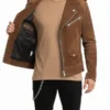 Handmade Mens Tan Brown Suede Biker Jacket front
