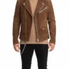 Handmade Mens Tan Brown Suede Biker Jacket leather
