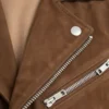 Handmade Mens Tan Brown Suede Biker Jacket zip