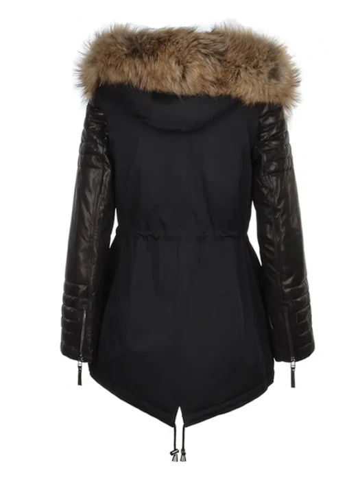 Hooded Racoon Tipped Fur Parka Black back