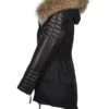 Hooded Racoon Tipped Fur Parka Black side