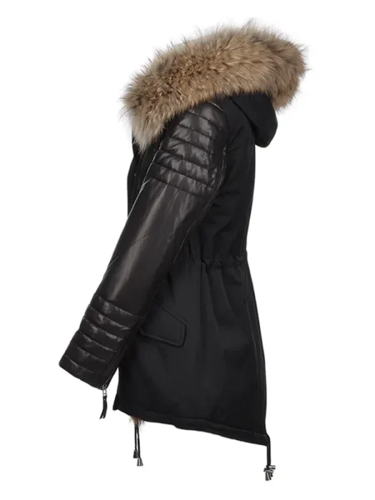 Hooded Racoon Tipped Fur Parka Black side