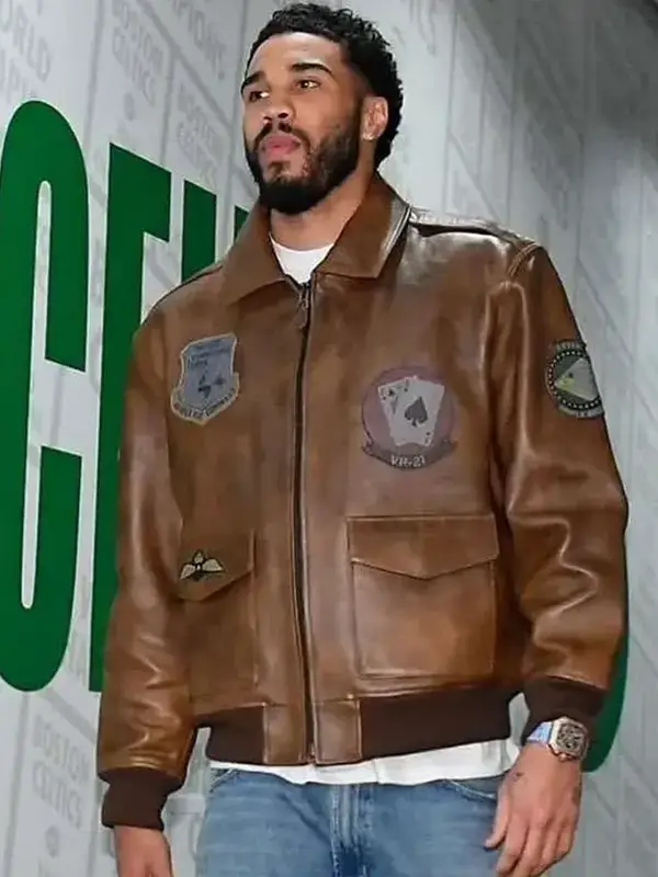 Jayson Tatum Brown Leather Jacket