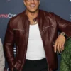 Jumanji Open World Photocall Dwayne Johnson Marron Leather Jacket