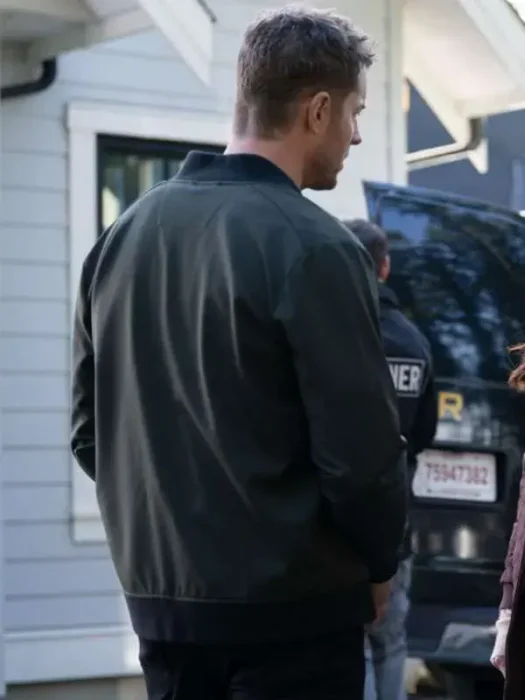 Justin Hartley Tracker S03 Green Bomber Jacket Back