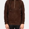 Kenton Hooded Mocha Suede Pullover Jacket front