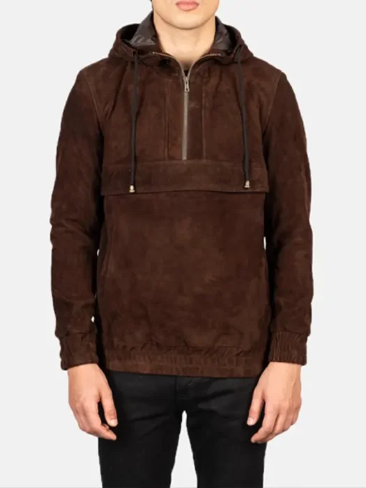Kenton Hooded Mocha Suede Pullover Jacket front