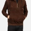 Kenton Hooded Mocha Suede Pullover Jacket pocket