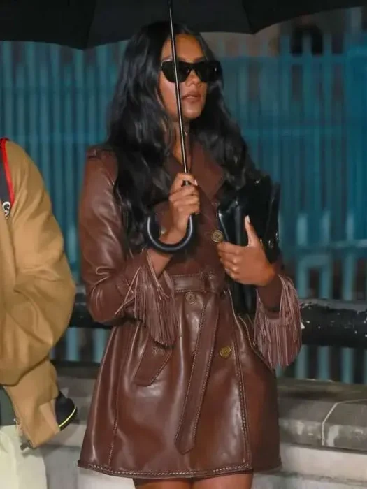 LFW Simone Ashley Brown Coat