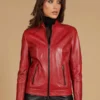 Linda Red nappa lamb leather biker jacket smooth effect 5