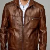 Maverick Men's Brown Sheepskin Leather Jacket front