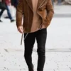 Men Brown Biker Suede Leather Jacket