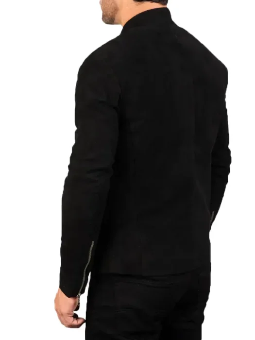 Mens Black Suede Biker Jacket Back