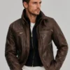 Mens Dark Brown Field Leather Jacket