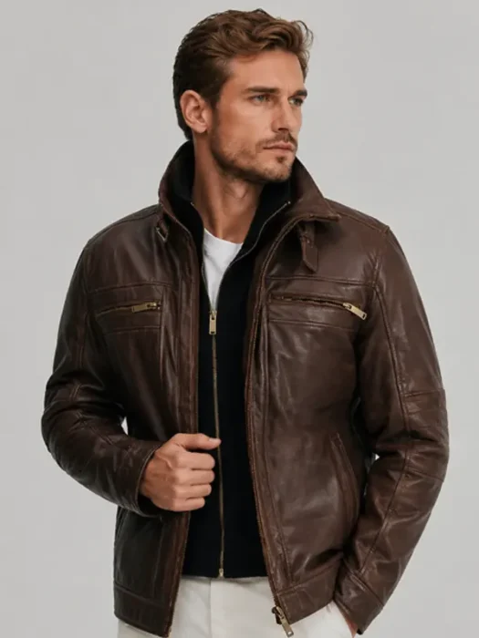 Mens Dark Brown Field Leather Jacket back