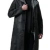 Mens Distressed Black Shearling Leather Coat