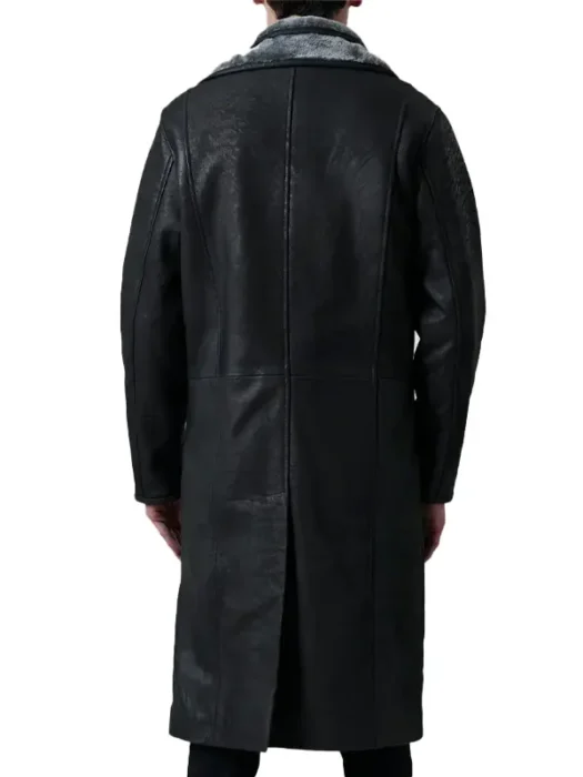 Mens Distressed Black Shearling Leather Coat Back