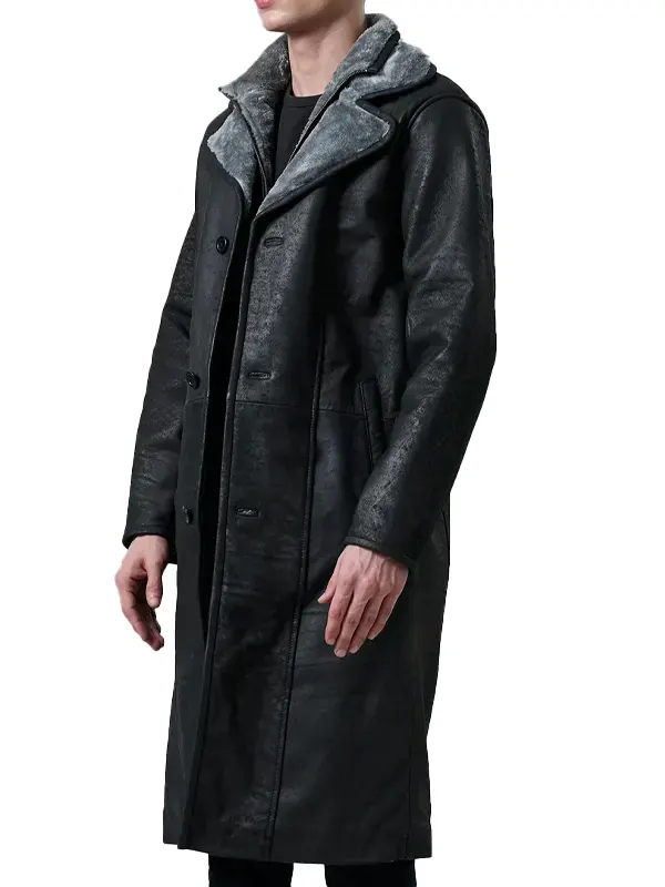 Mens Distressed Shearling Leather Coat