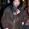 PFW Robert Pattinson Brown Leather Bomber Jacket