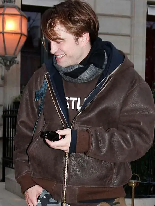 PFW Robert Pattinson Brown Leather Jacket